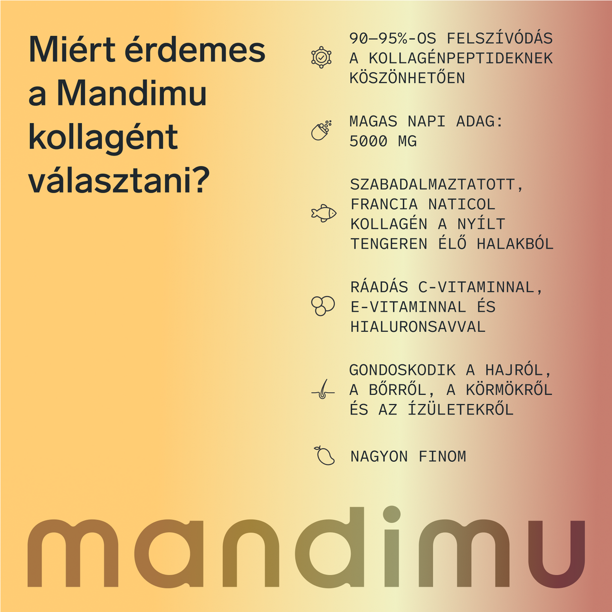 Prémium kollagén hialuronsavval és C-vitaminnal (mangó ízű)