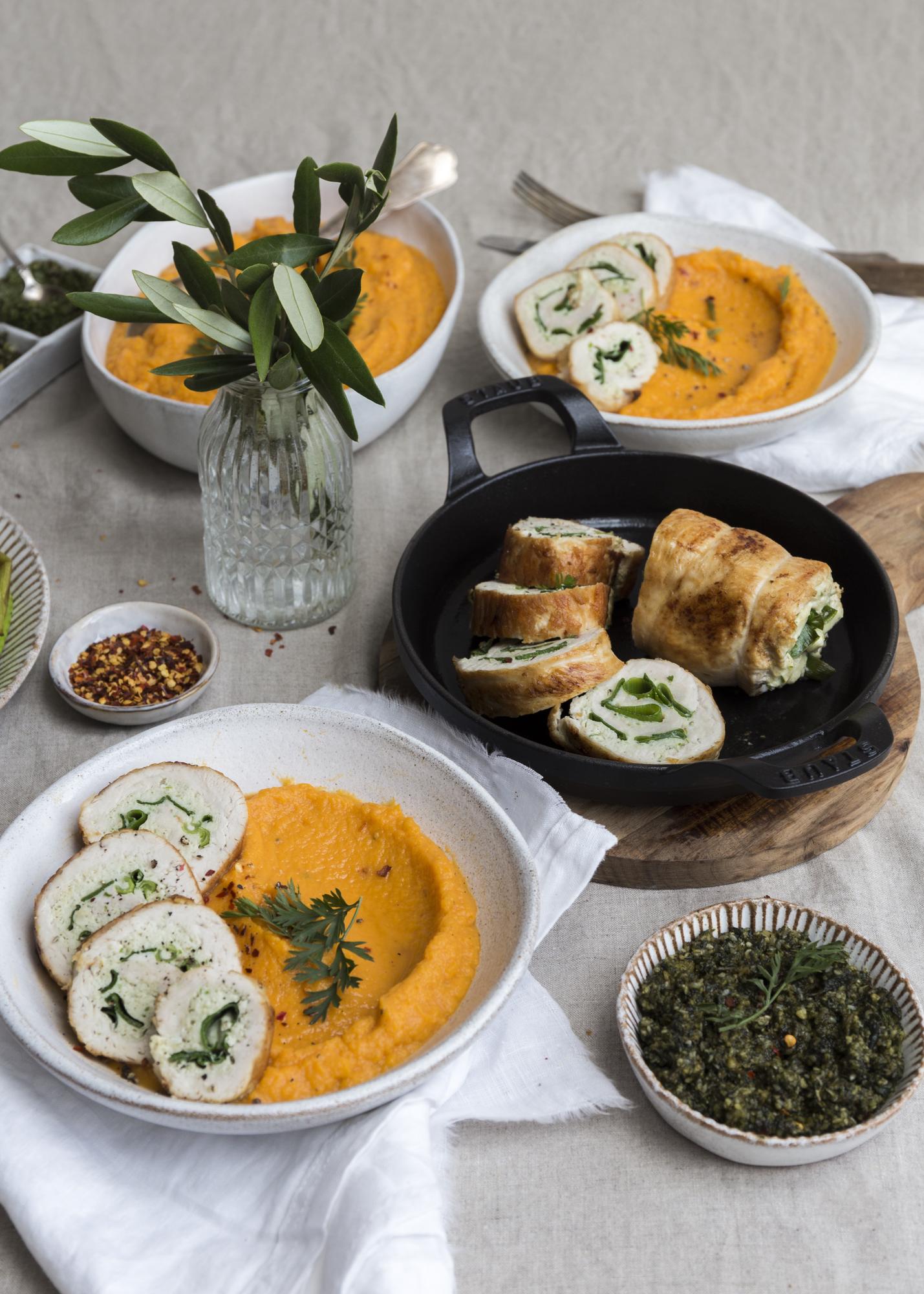 Töltött pulykamell batátapürével és chilivel