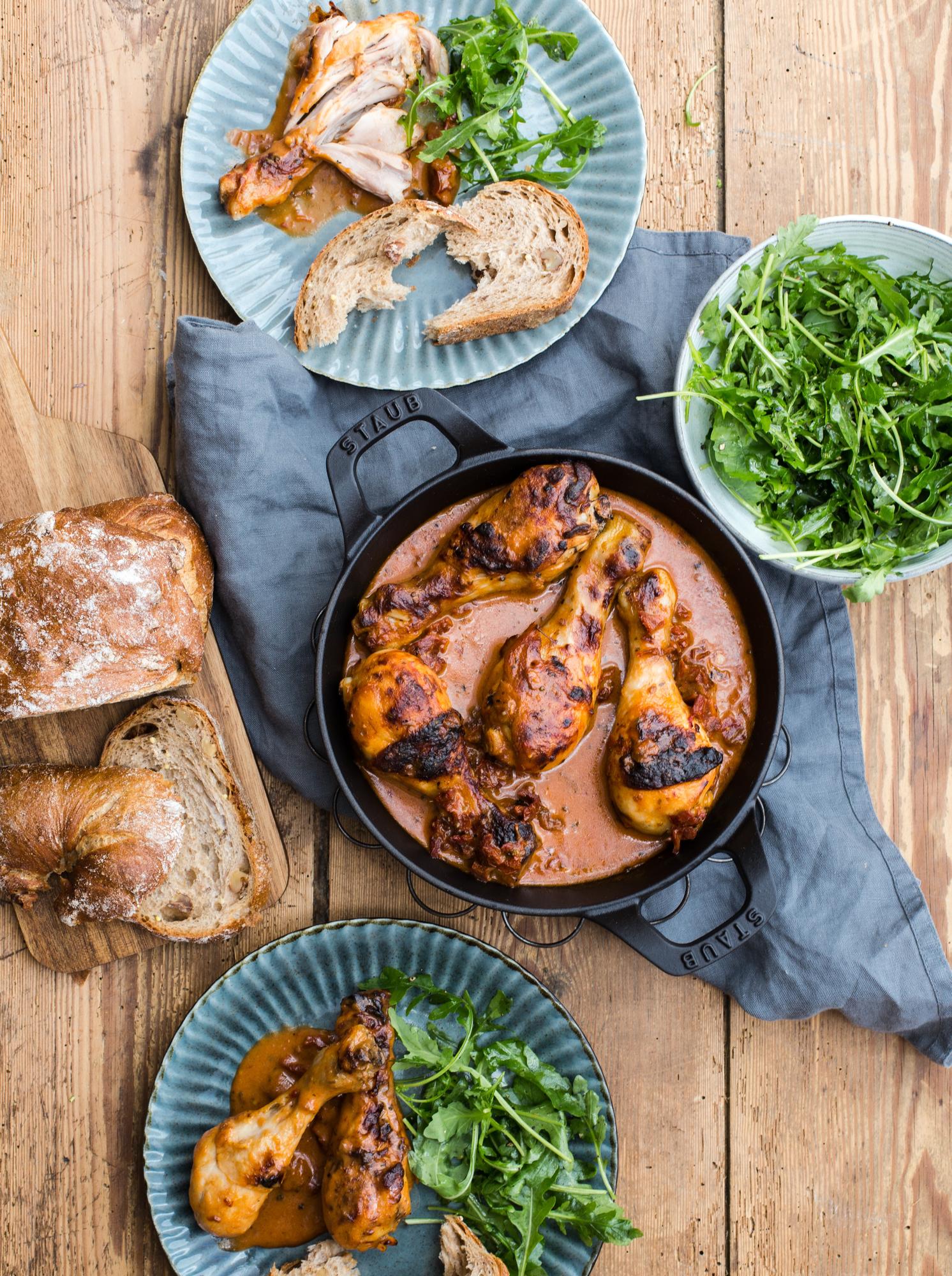 Csirkecomb szárított paradicsomos mártásban