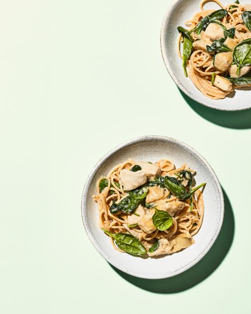 Spagetti pulykahússal, articsókával és spenóttal